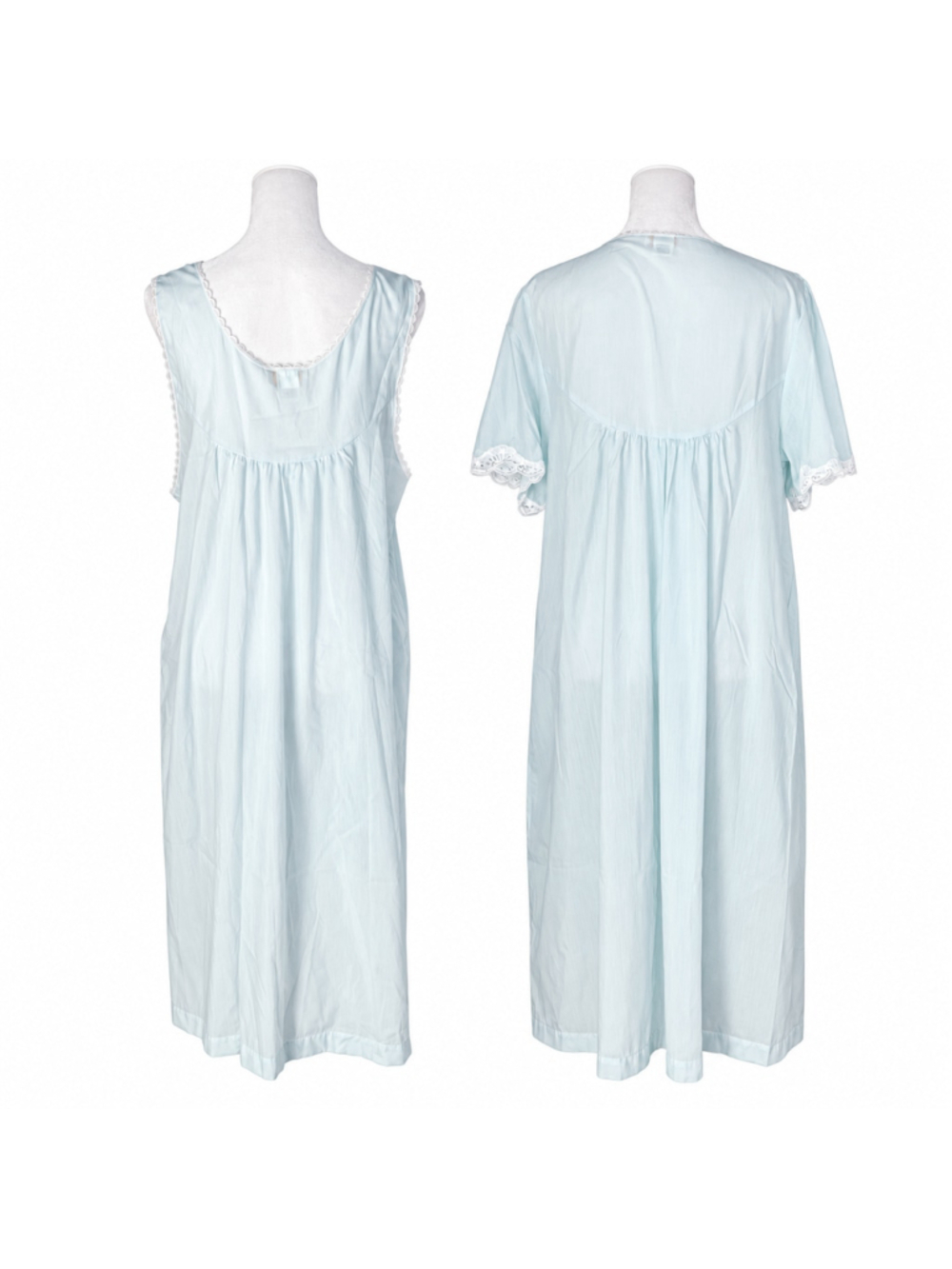Vtg Barbizon Peignoir Set Size L Blue Floral Nightgown Robe Lace Embroidered NWT - Picture 2 of 15